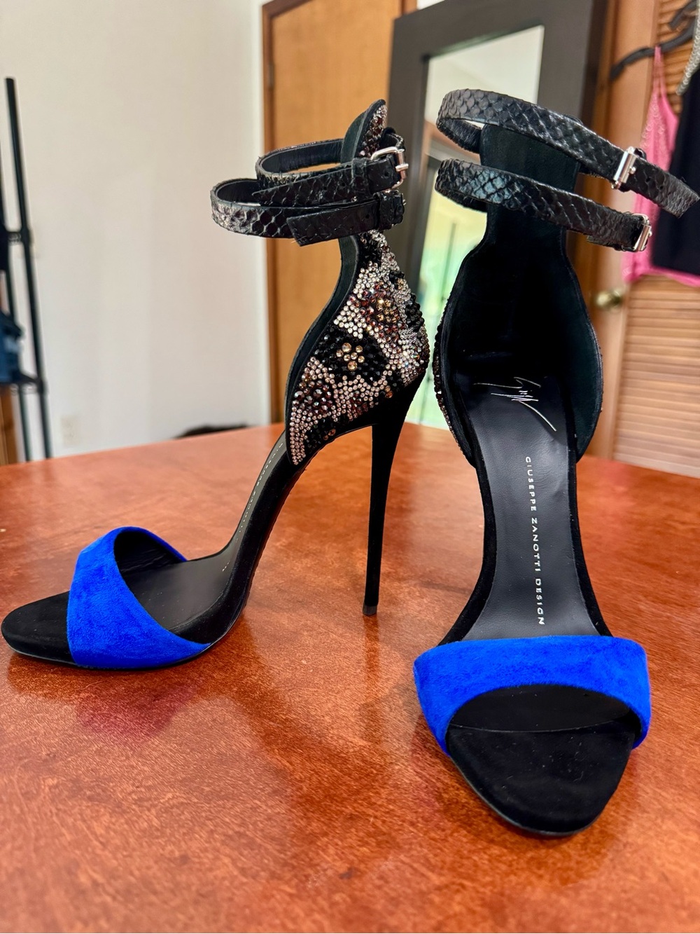 Giuseppe Zanotti Cobalt Blue Suede and Swarovski Crystal Stilettos - Picture 9 of 13